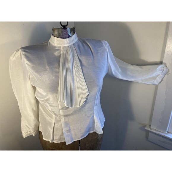 Handmade Tops - Sure Thing Vintage Blouse Shirt MED White Victorian Style Pleated Bib 1/2 Sleeve